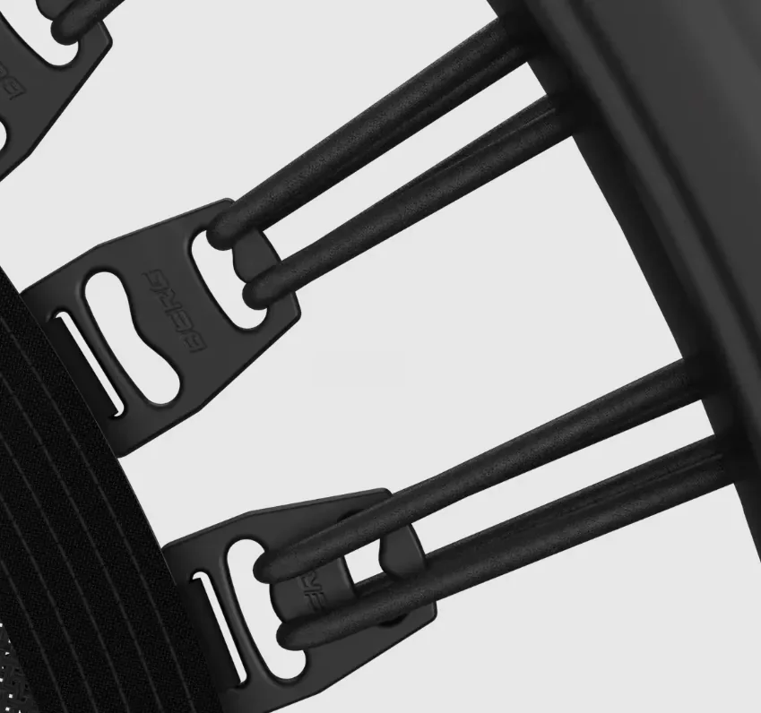 Close-up of the elastic bands that hold the BERG rebounder's mat